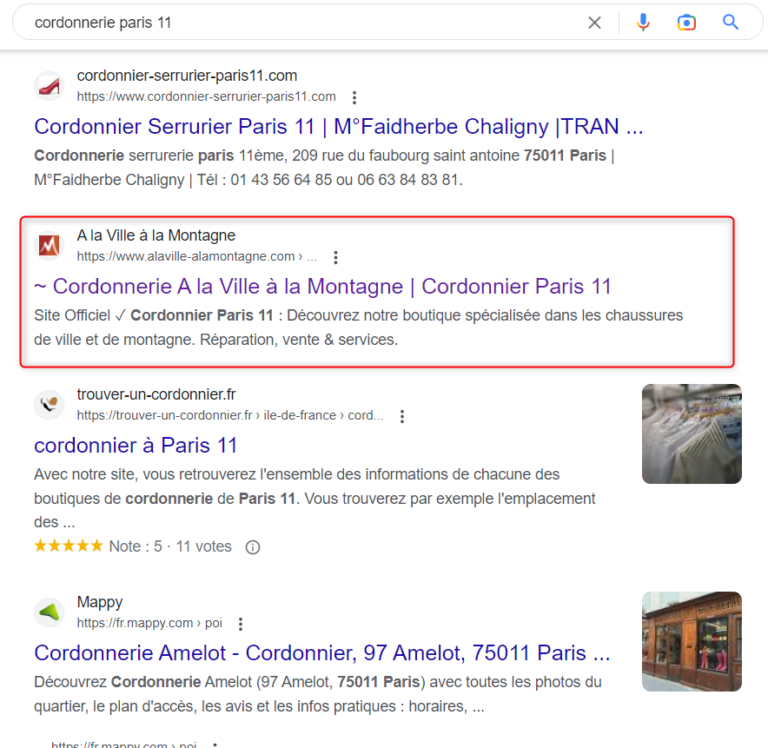 Exemple résultat Local pour un consultant SEO à Paris